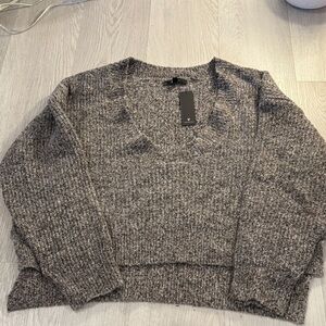 Lulu's Heathered Gray with brown tones  V-Neck Sweater nwts